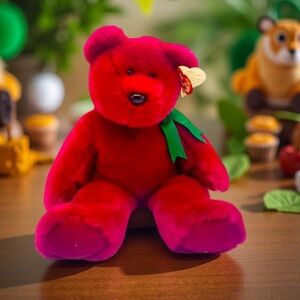 Teddy beat TY Beanie Buddy 1990 Cranberry Teddy Bear Bean 14 “ Discontinued